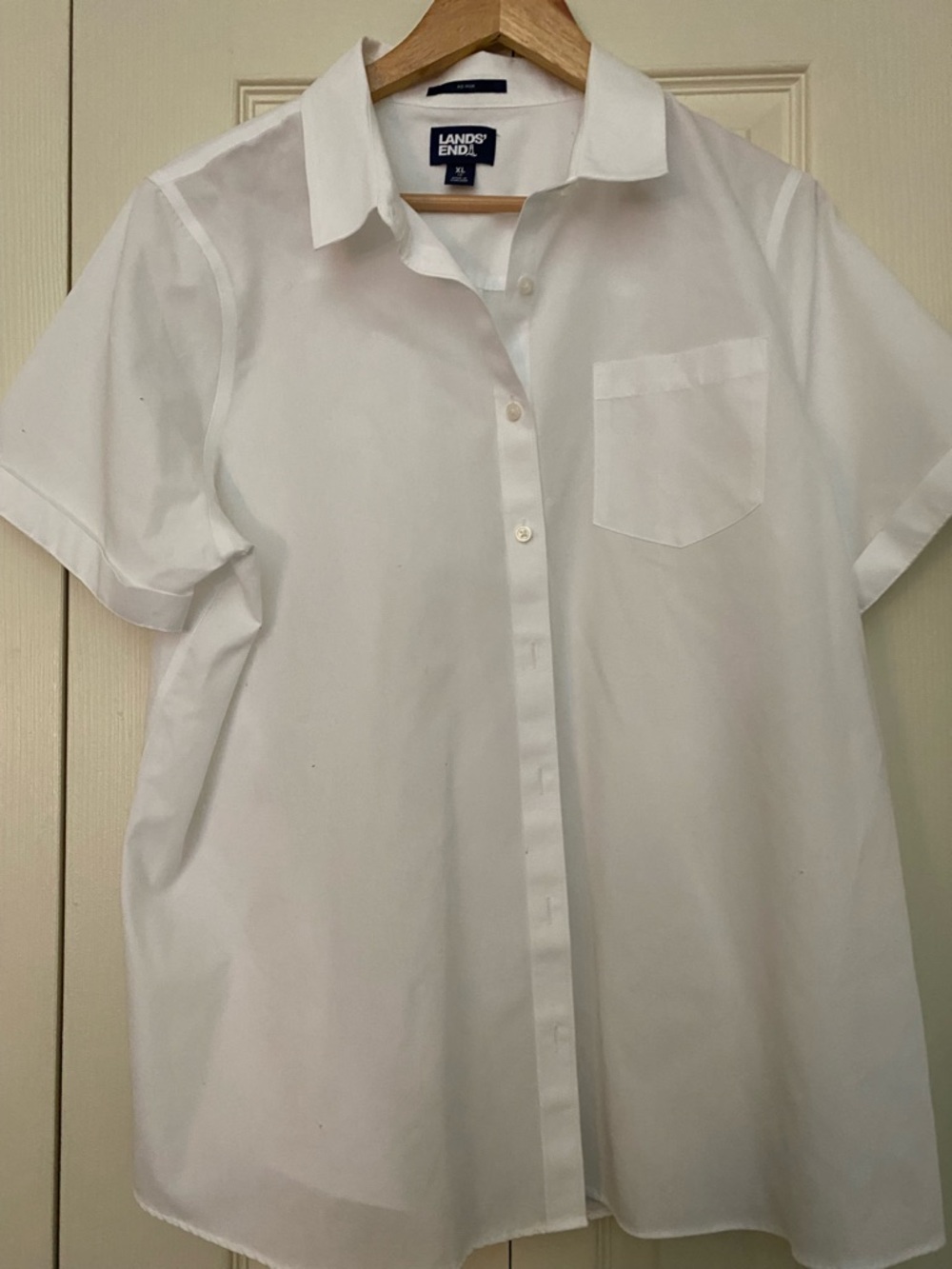 Lands' End Women's White Short-Sleeve Button Front Blouse